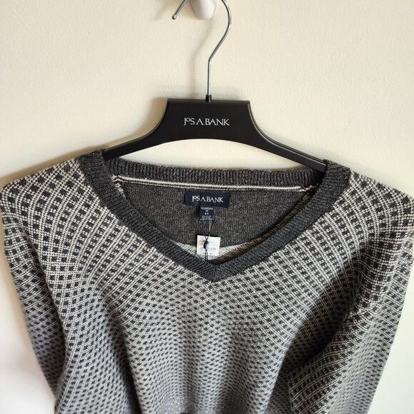 4XL Sweater Gray White Jos A Bank V Neck Nordic New Winter Wool Blend 4XB Jumper - Picture 17 of 17